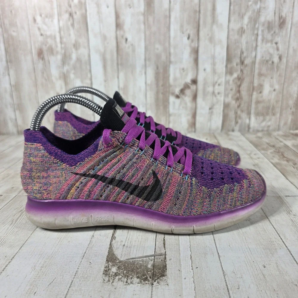 Nike Free RN Flyknit Womens Running Shoes Purple Multicolor 831070-500 Size 7